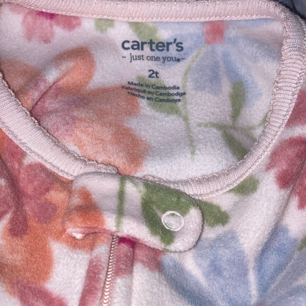 Carters zip fleece feetie pajamas floral flower print 2t footies union suit - Picture 5 of 6